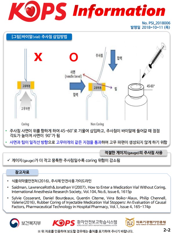 바이알 주사침 삽입방법 관련 안내