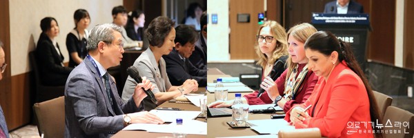 ▲KMDIA 김영민 협회장(왼쪽)과 글로벌 의료기기산업협회 관계자