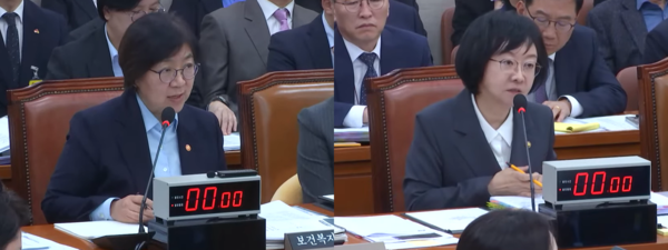 ▲2025 국회 보건복지위원회 국정감사에서 질의에 답변하고 있는 복지부 정은경 장관(왼), 식약처 오유경 처장
